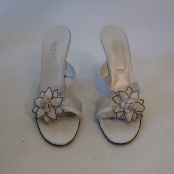Womens Versani White Clear Open Toe Leather PVC Strappy Sandal Mule Heels 9.5 - Picture 2 of 13